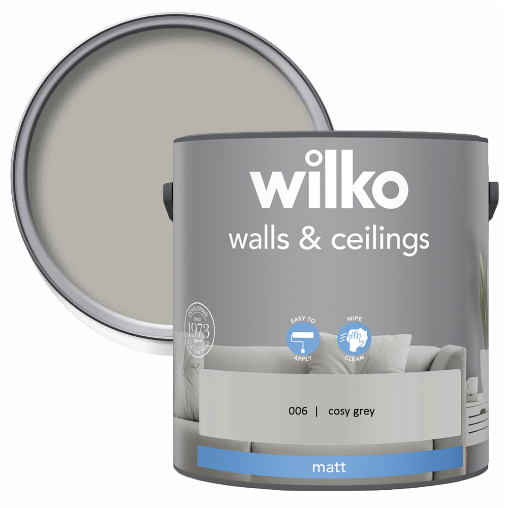 Wilko Walls & Ceilings Cosy Grey Matt Emulsion Paint 2.5L Image 1