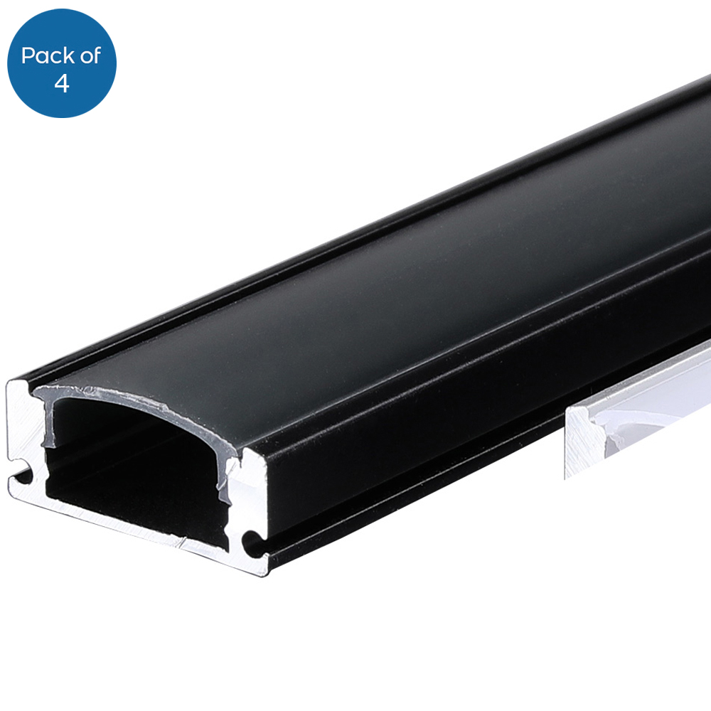 ENER-J Sandy Black Aluminium Channel Profile with PC Cover 17.3 x 7.59mm 4 Pack Image 1