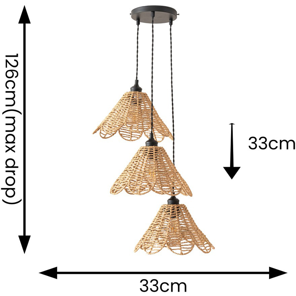 ValueLights Vine Rattan Flower Shade 3 Drop Cluster Black Ceiling LED Pendant Light Image 7