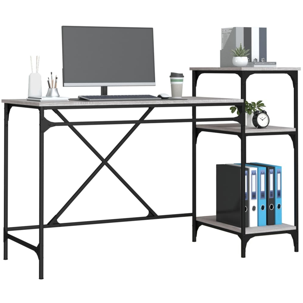 vidaXL 3 Shelf Industrial Style Computer Desk Grey Sonoma Image 3