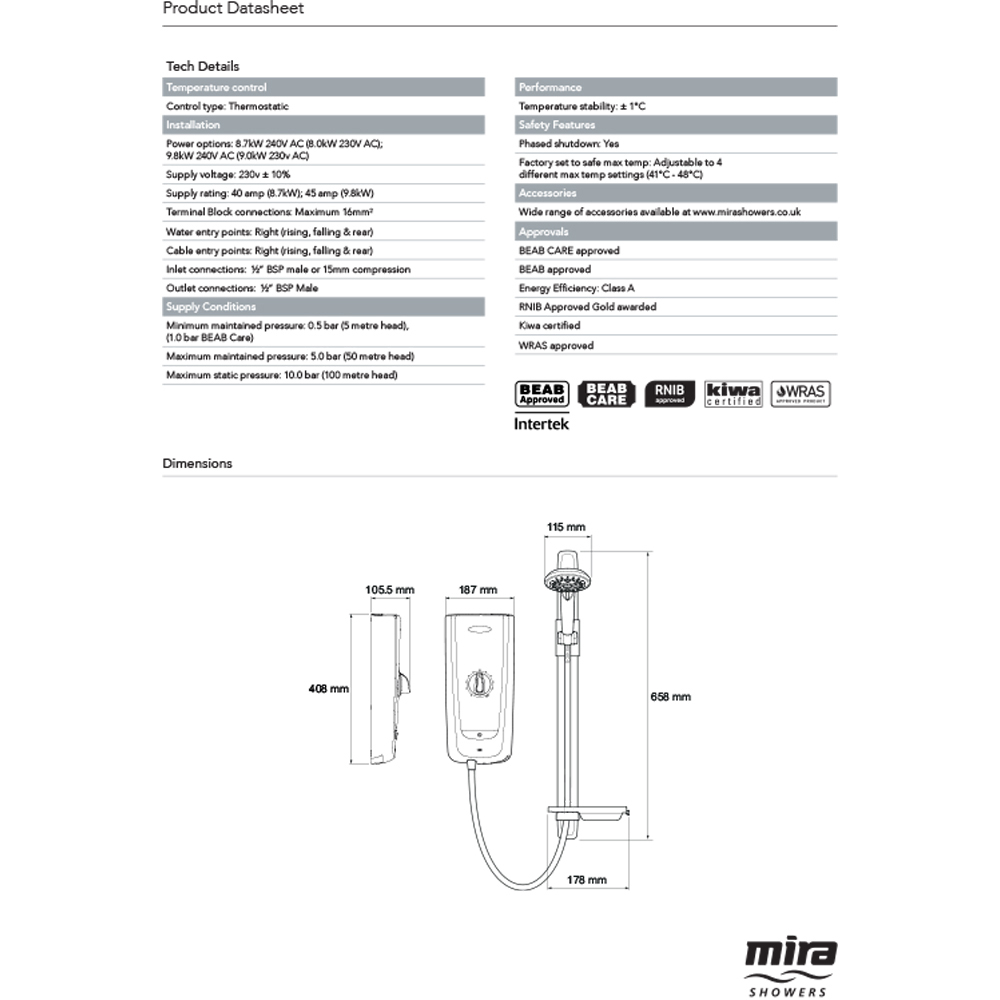 Mira Advance Electric Shower 9.8kW Image 3