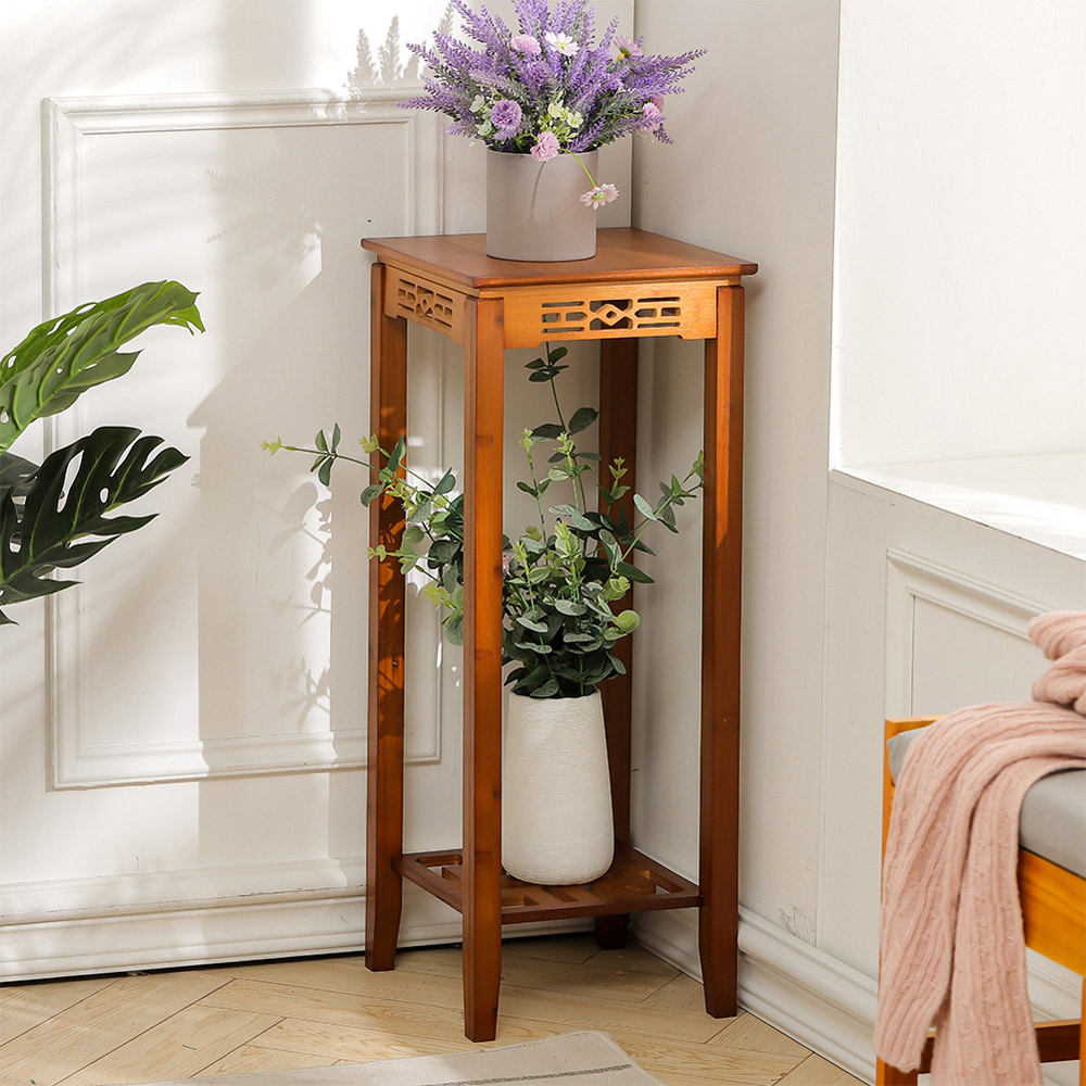 Living And Home 2-Tier Bamboo Plant Stand Classic Chinese Style Flower Stand Image 5