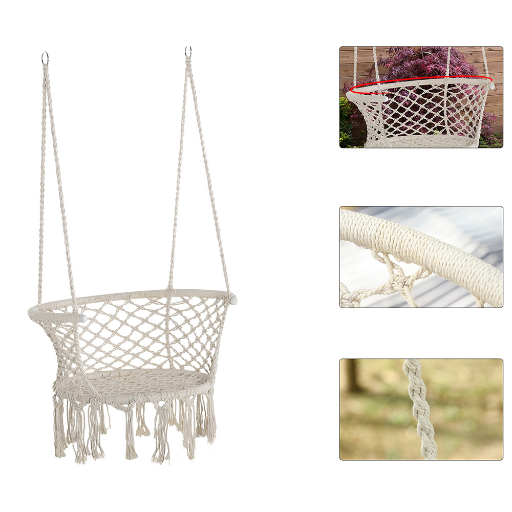 Outsunny Cream Hanging Macrame Swing Chair Image 5