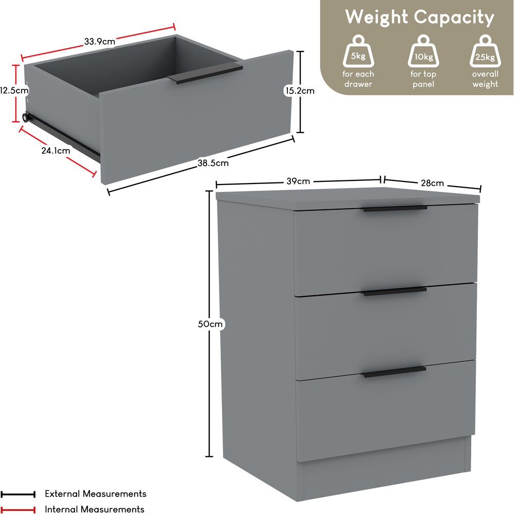 VIDA DESIGNS Trega 3 Drawer Grey Bedside Cabinet Set of 2 Image 7