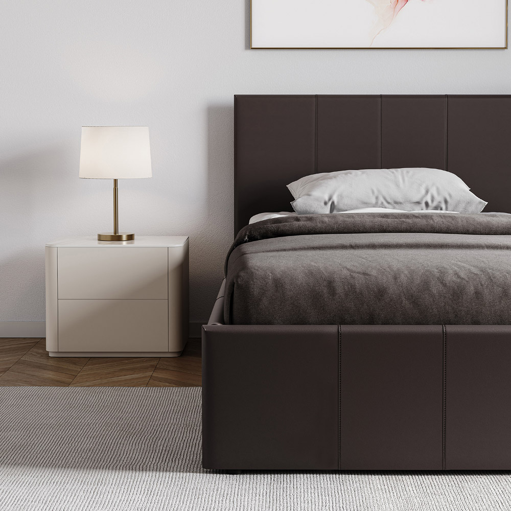 VIDA DESIGNS Lisbon Single Brown Faux Leather Ottoman Bed with Gel Memory Foam Mattress Image 3