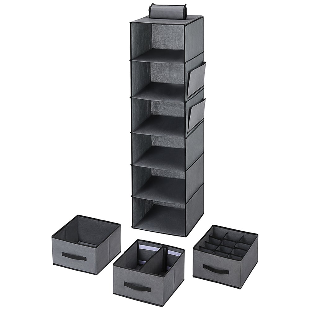 H&O Direct 6 Tier Grey and Black Hanging Closet Organiser Image 2