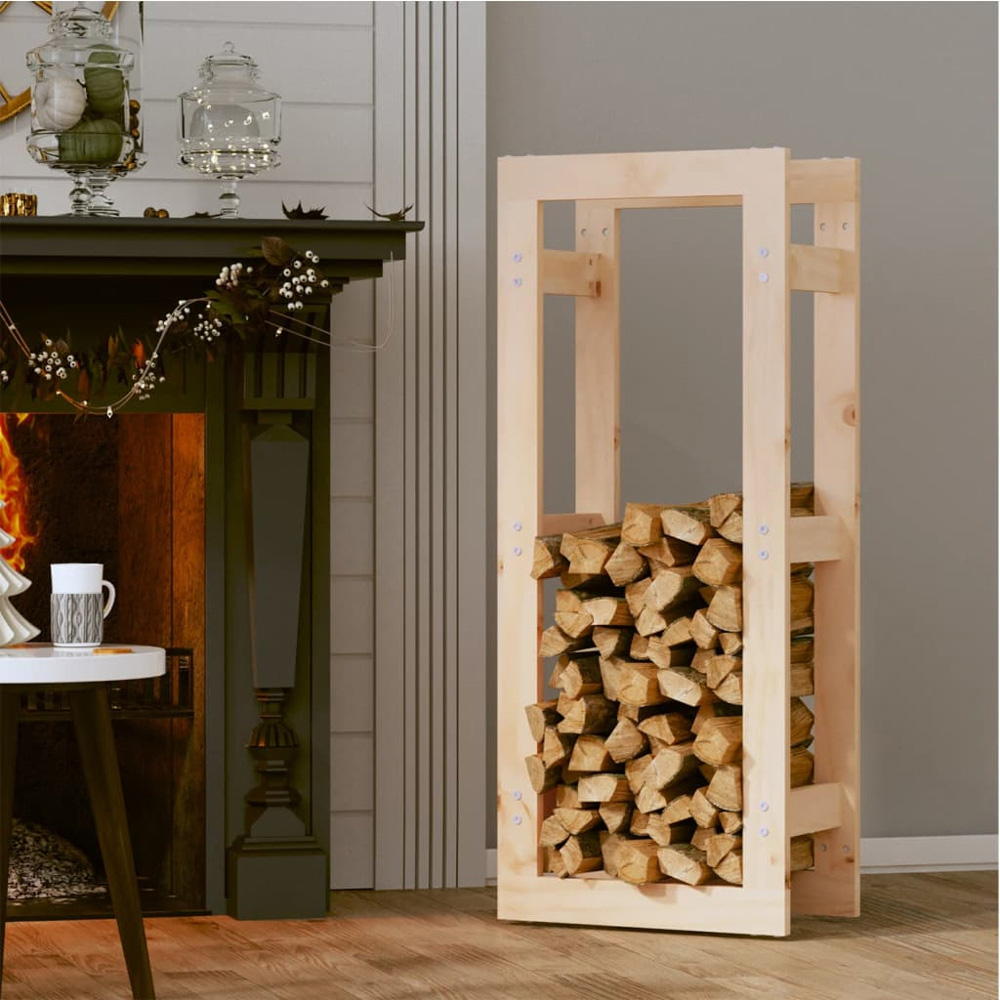 vidaXL Natural Pine Wood Firewood Log Holder 100 x 41 x 25cm Image 2