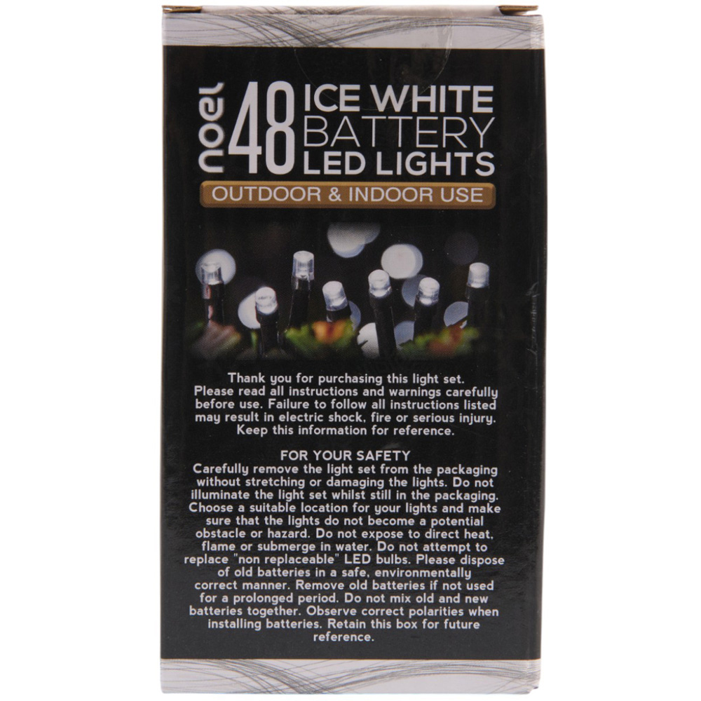 noel 48 Ice White Battery Operated LED Outdoor String Lights Image 2