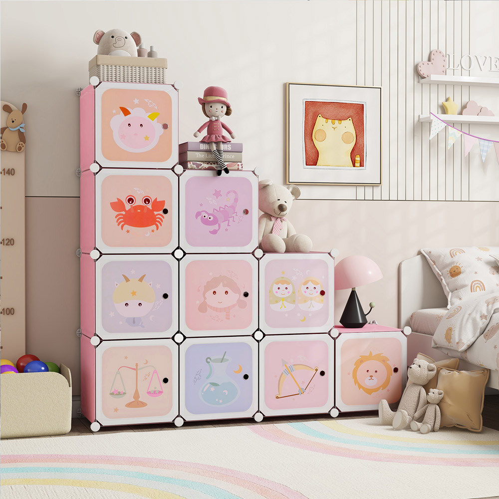 Costway 12 Cube Pink Kids Portable Wardrobe Image 4