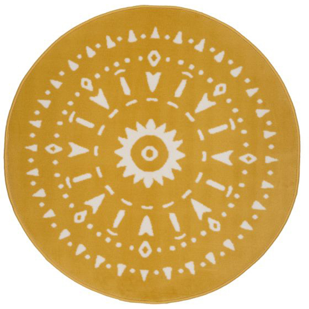 Homemaker Maestro Yellow Aztec Circular Rug 120cm Image 2
