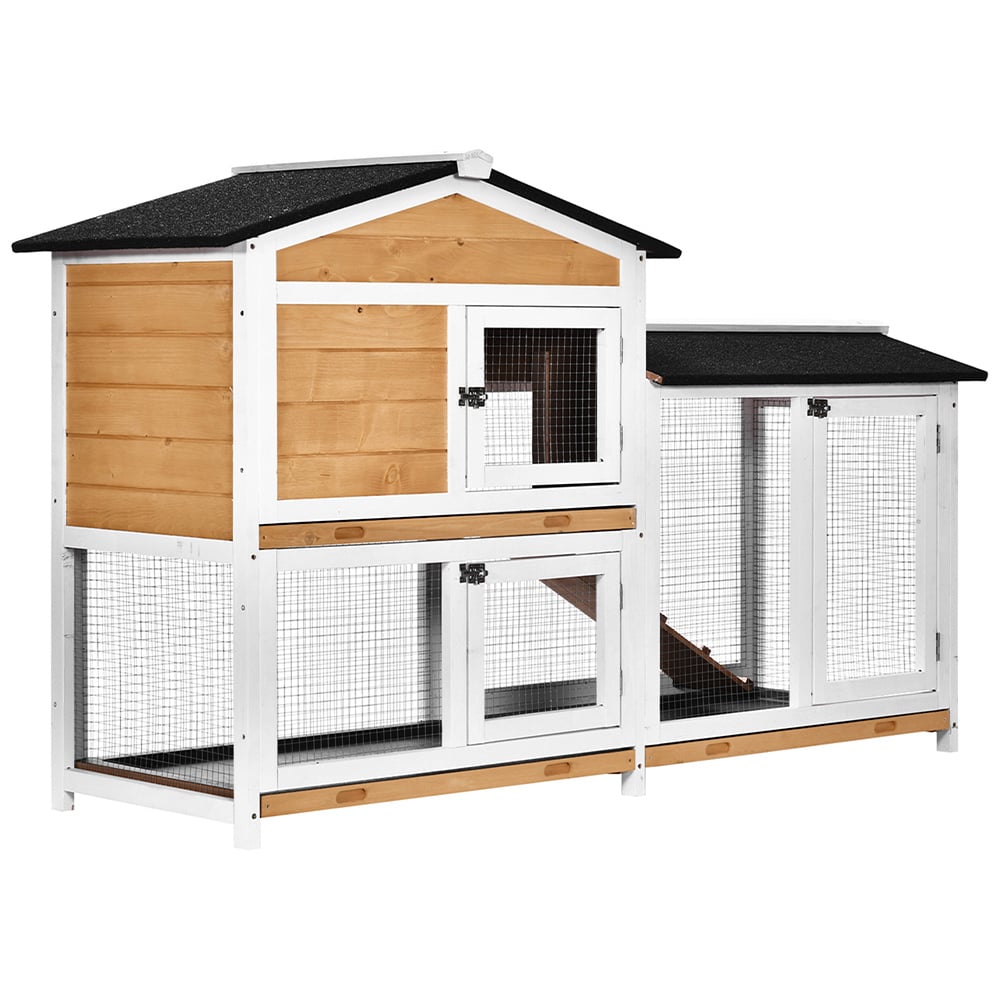 PawHut 2 Tier Wooden Pet Hutch Image 1