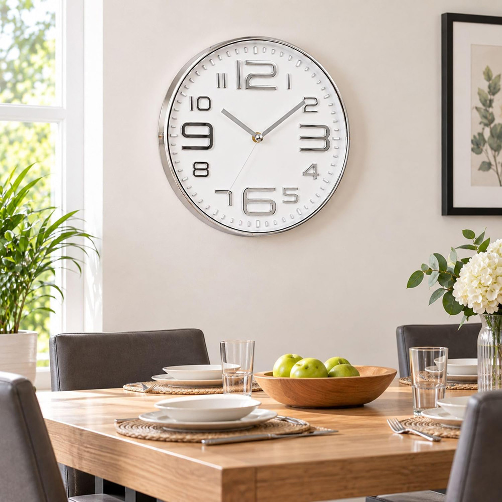 Marco Paul Chrome Finish Round Wall Clock 25cm Image 4