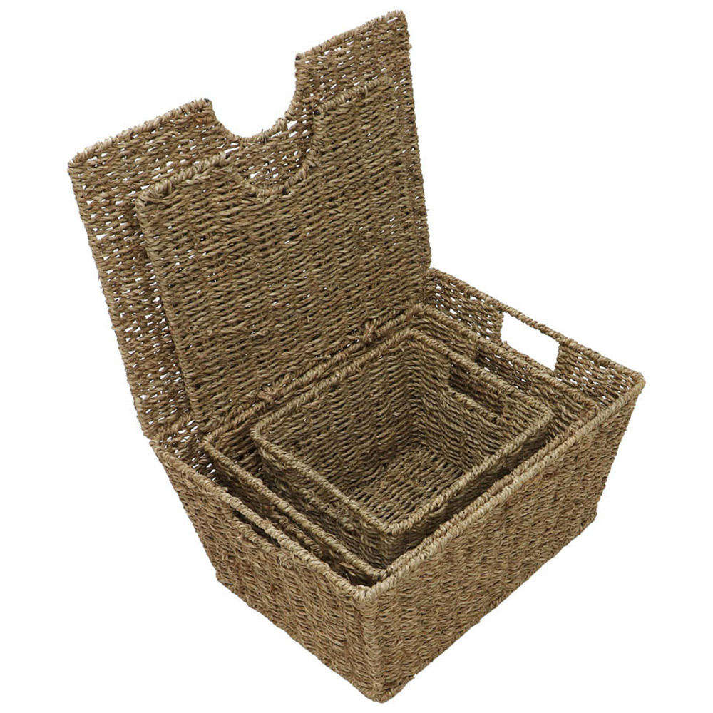 JVL Seagrass Rectangular Storage Baskets with Lids 3 Pack Image 4
