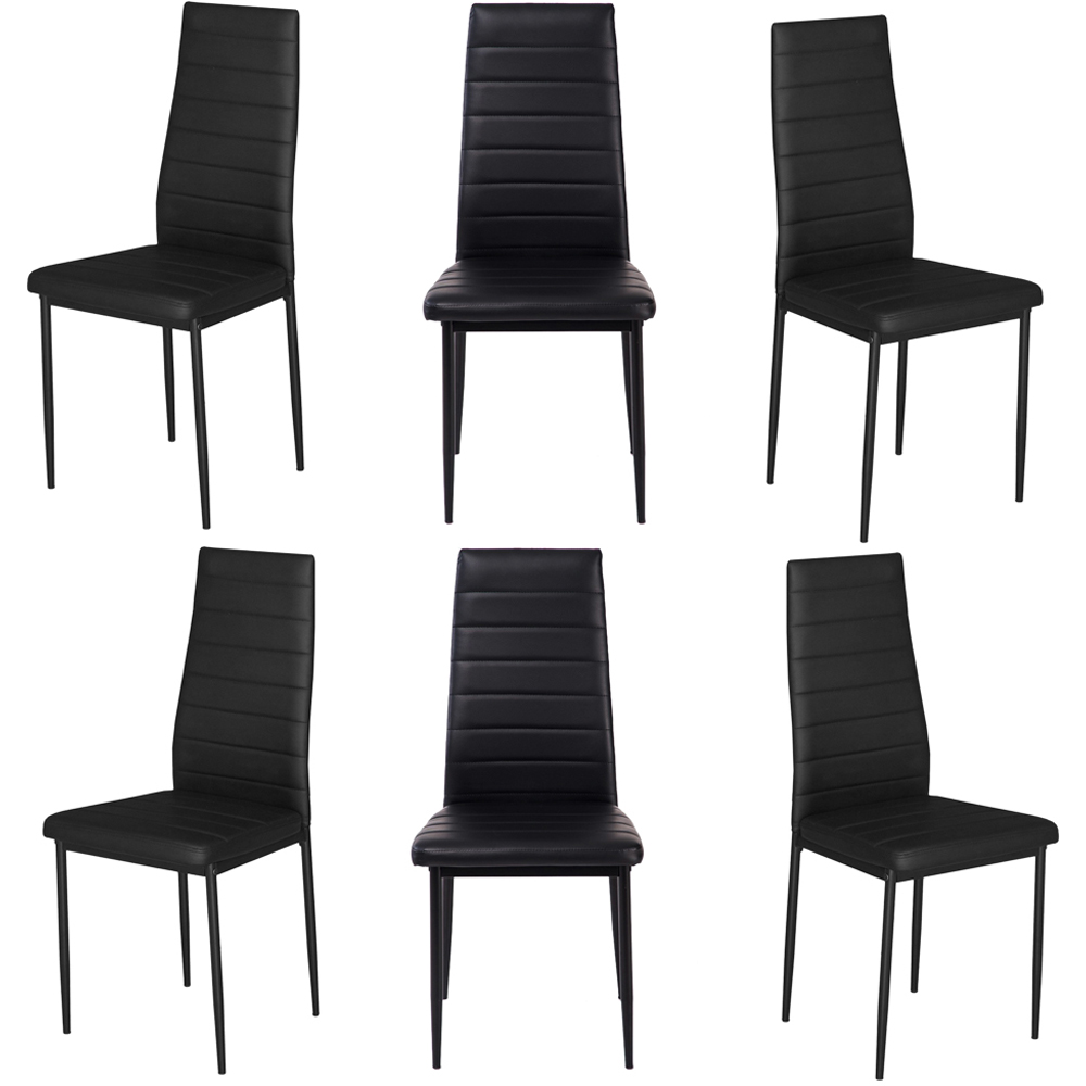 Living and Home Set of 6 Black Faux Leather Armless High Back Dining Chairs Image 3