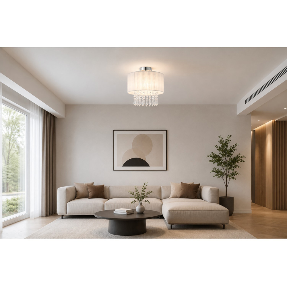 Cosylyte Winni Modern Beaded Voile Cream Shade Chrome Ceiling Light Image 6