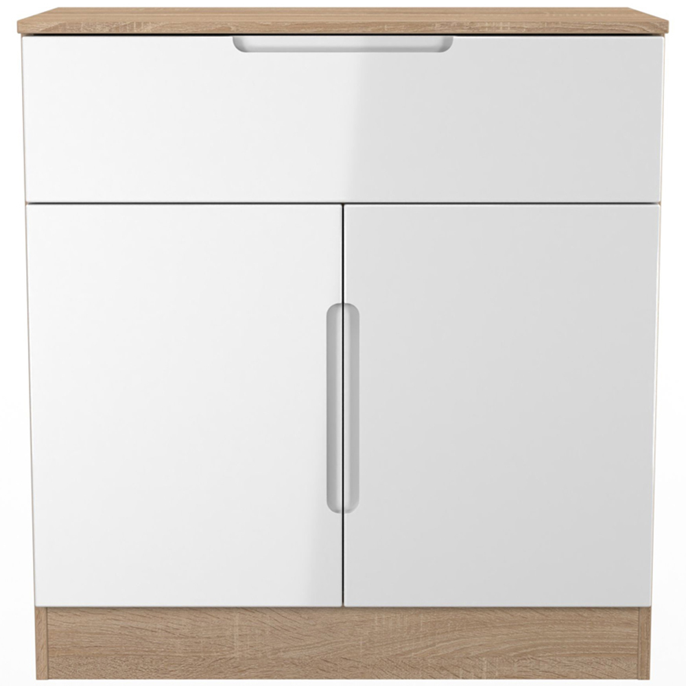 Crowndale Milan 2 Door Single Drawer White Gloss and Bardolino Oak Sideboard Ready Assembled Image 2