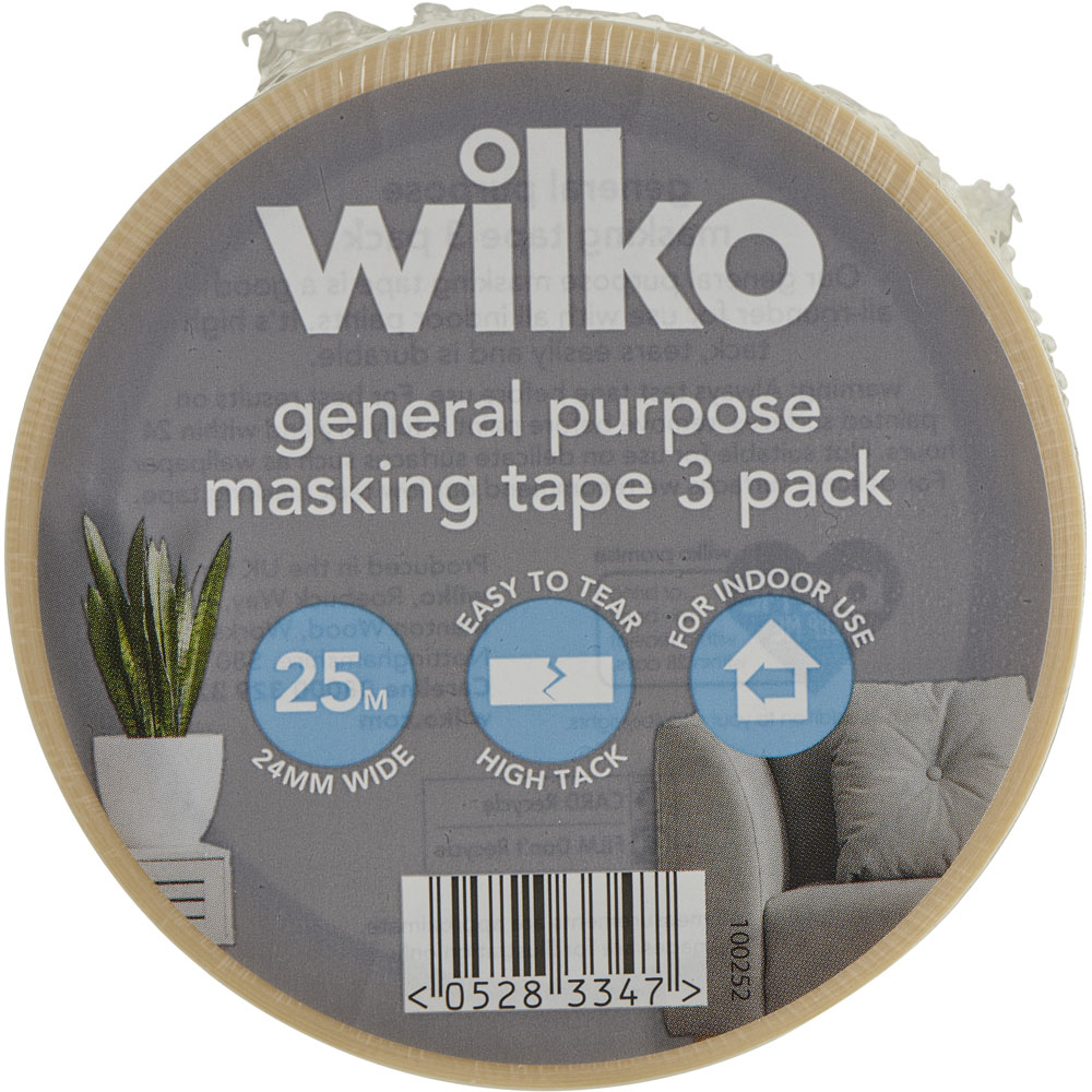 Wilko General Purpose Masking Tape 3 Pack 24mm x 25m Image 3
