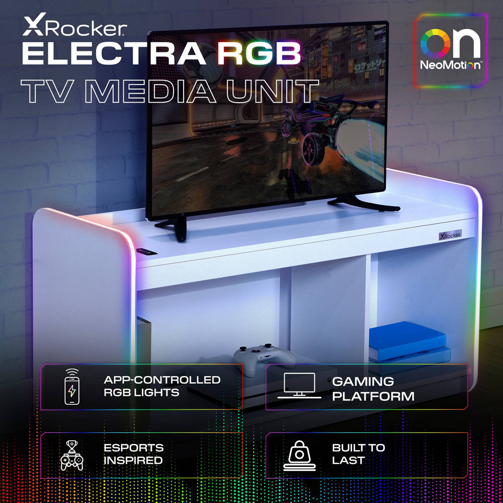 X Rocker Electra 2 Shelf White TV Media Unit with App Controlled LED Lights Image 2