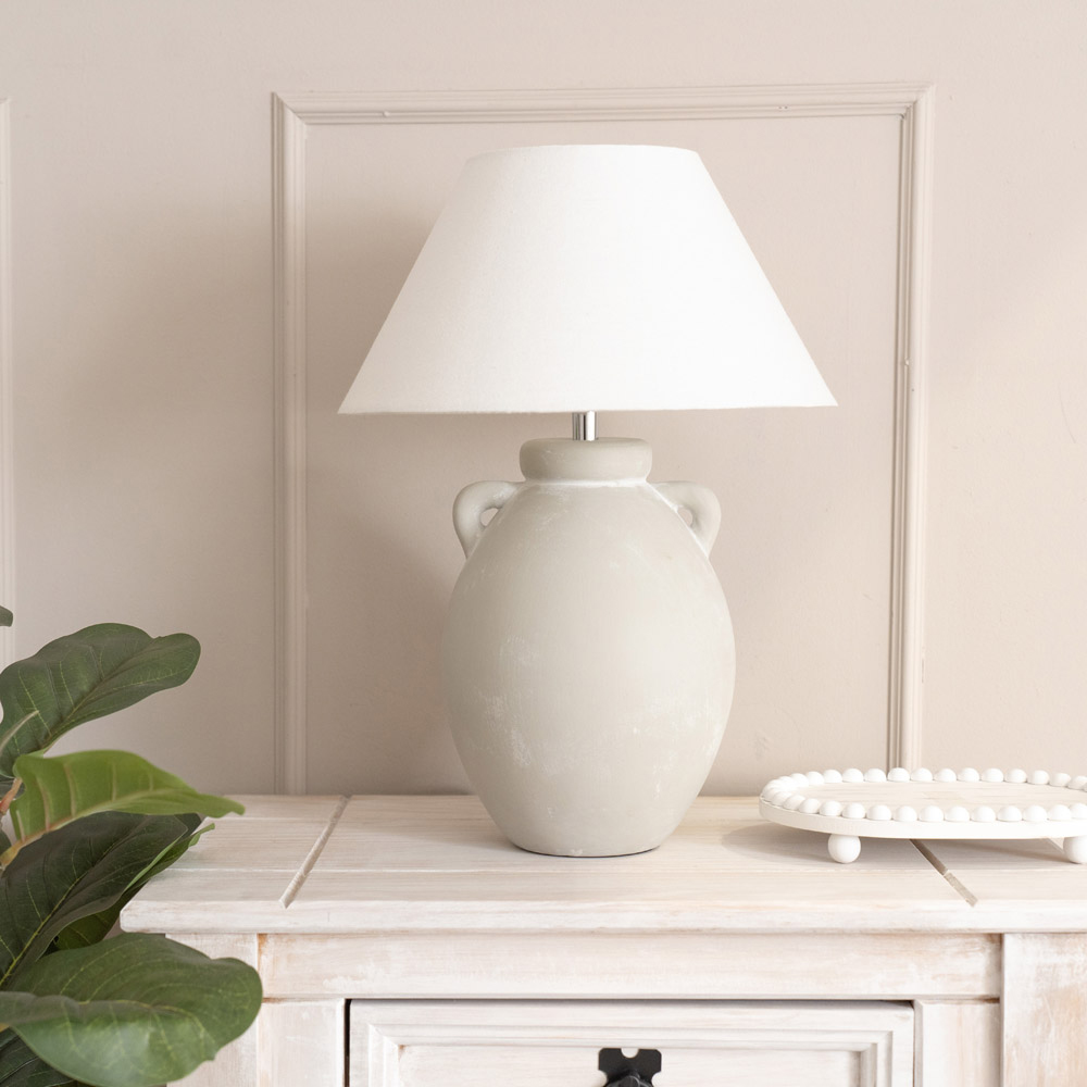 ValueLights Daphne Linen Tapered Lamp Shade Stoneware Ceramic Vase LED Table Lamp Image 3