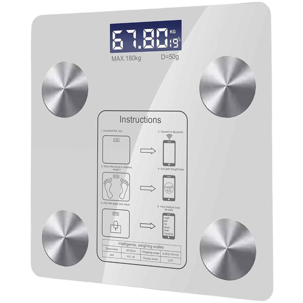 ATEK White Bluetooth Smart Body Fat Digital Bathroom Scale Image 1