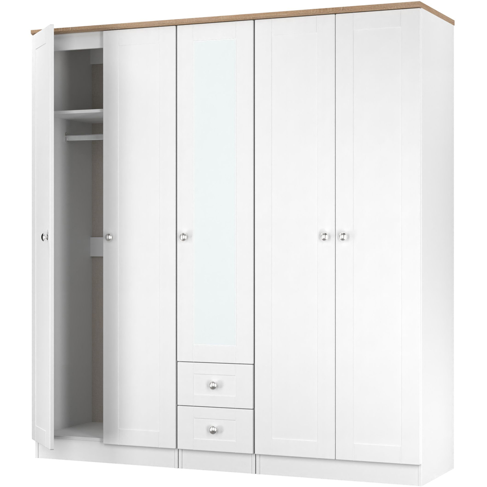 Crowndale Sussex 5 Door 2 Drawer White Ash and Bardolino Oak Tall Mirror Wardrobe Ready Assembled Image 4