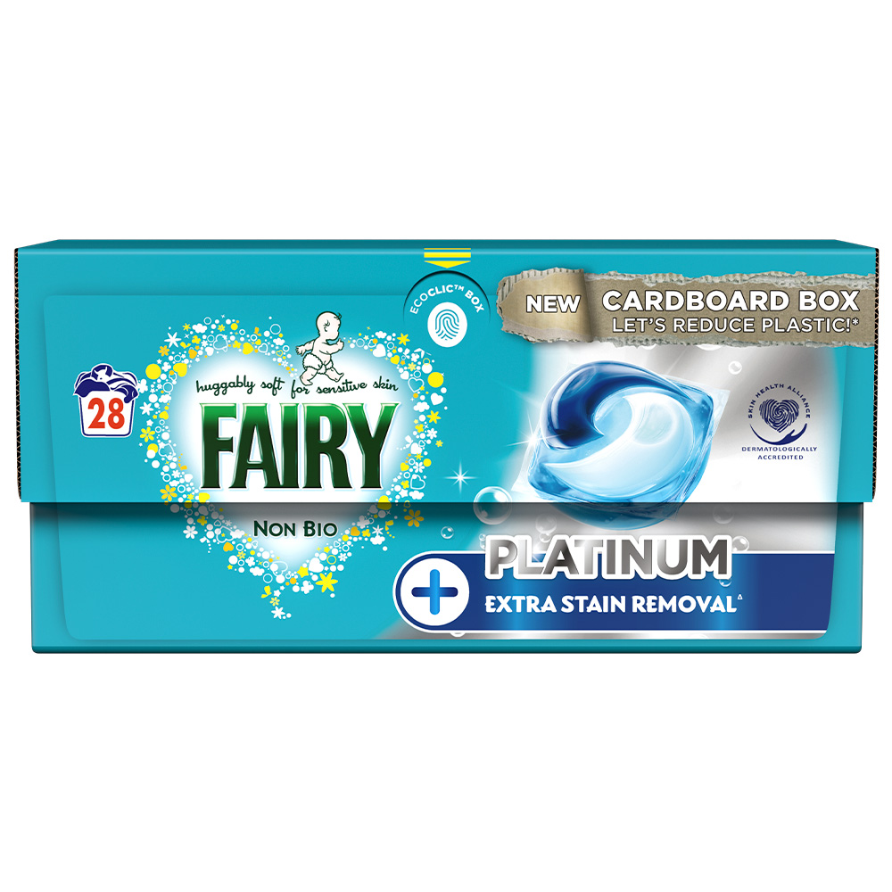 Fairy Platinum Non-Bio Pods Sensitive Skin Washing Liquid Capsules 29 Washes Case of 4 Image 2