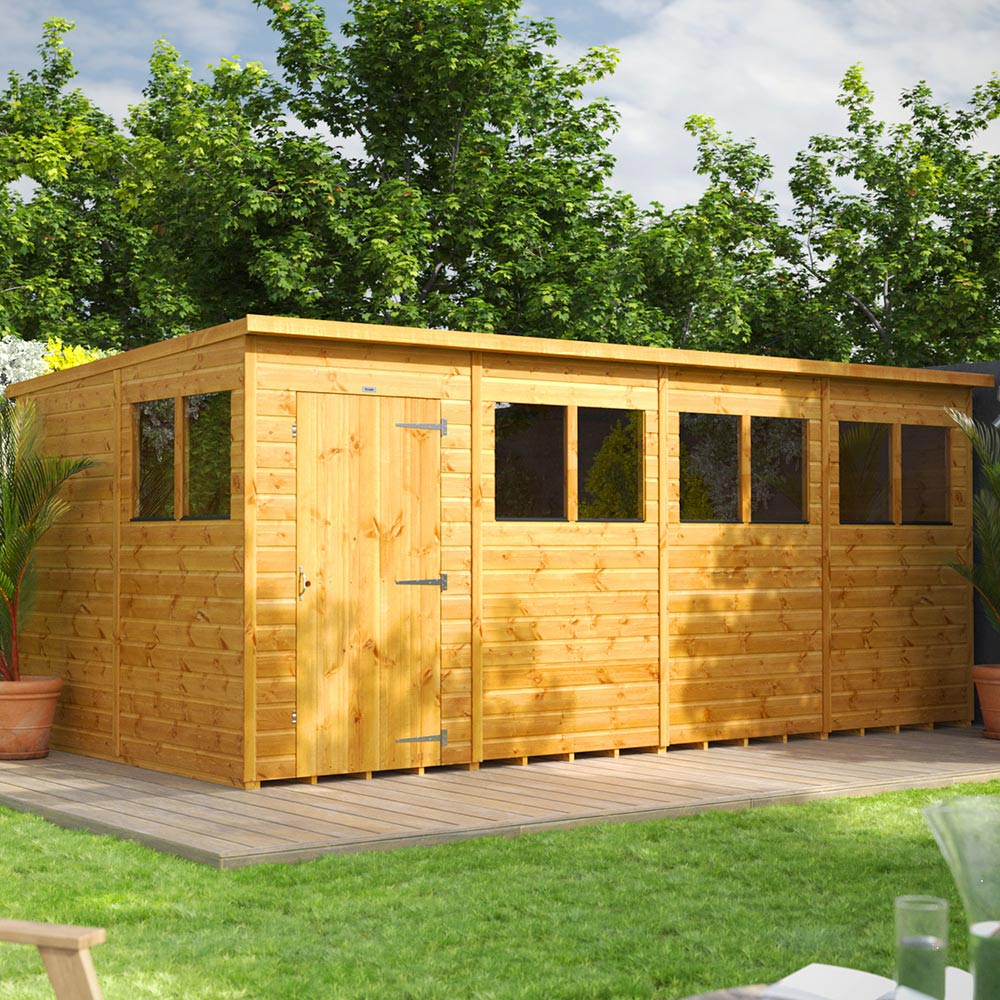 Power Sheds 16 x 8ft Pent Wooden Shed with Window Image 2