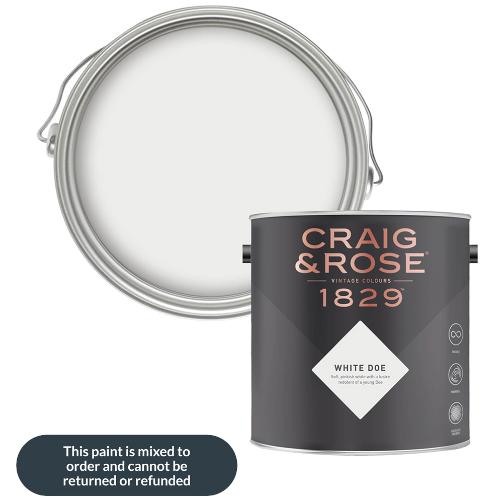 Craig & Rose Walls and Ceilings White Doe Chalky Emulsion Paint 5L Image 1