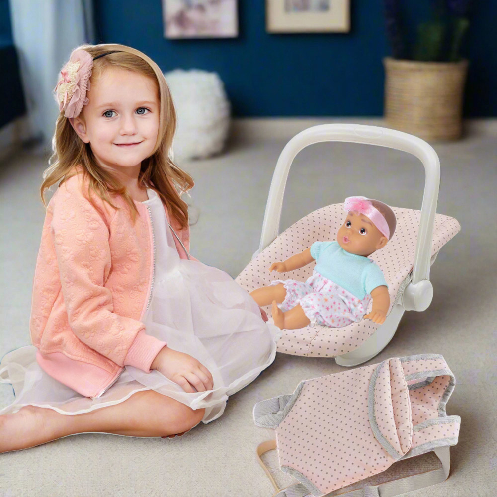 Teamson Kids Olivia's Little World 2 Piece Polka Dot Princess Baby Doll Carrier and Car Seat Set Image 2