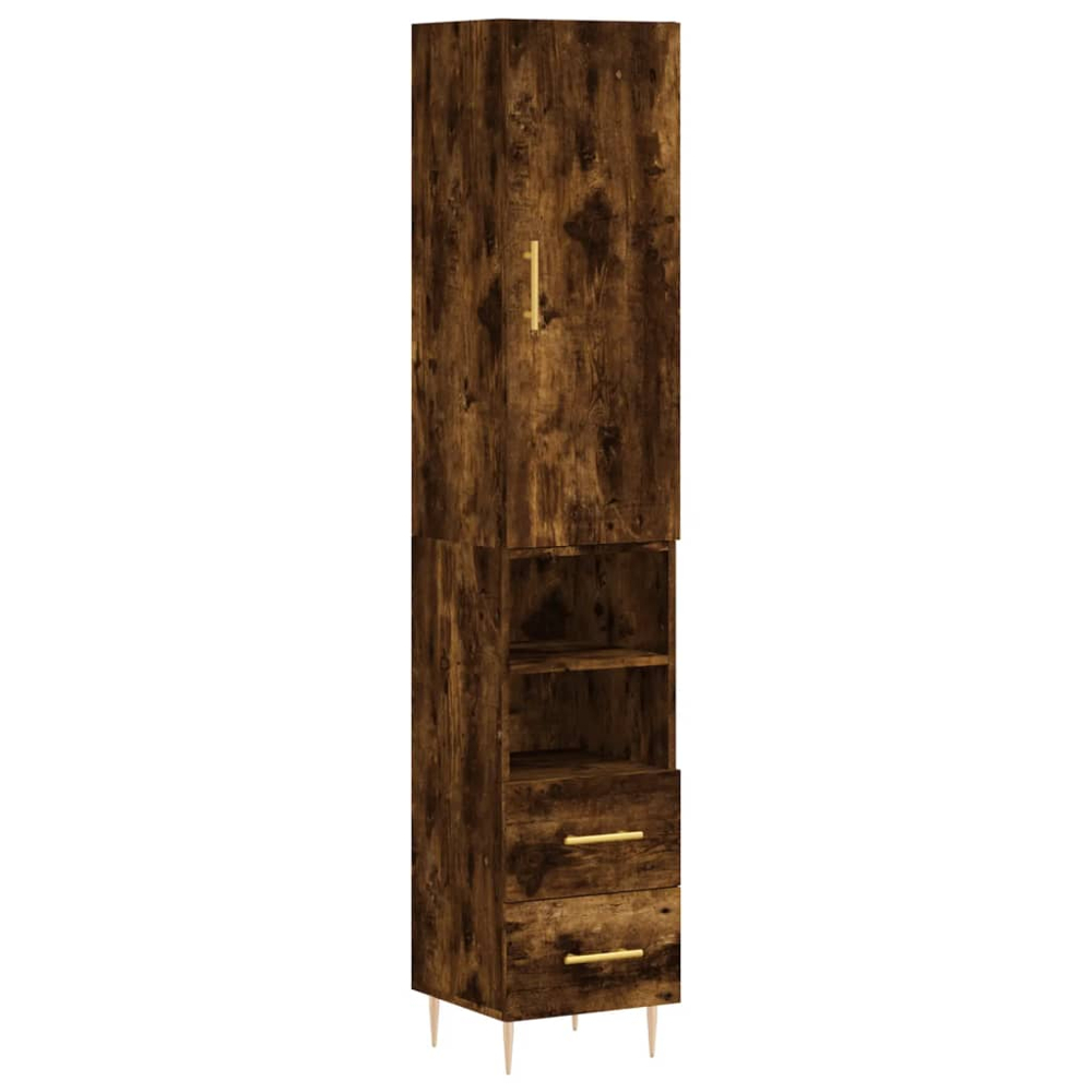 vidaXL Single Door 2 Drawer 2 Shelf Smoked Oak Highboard Image 2