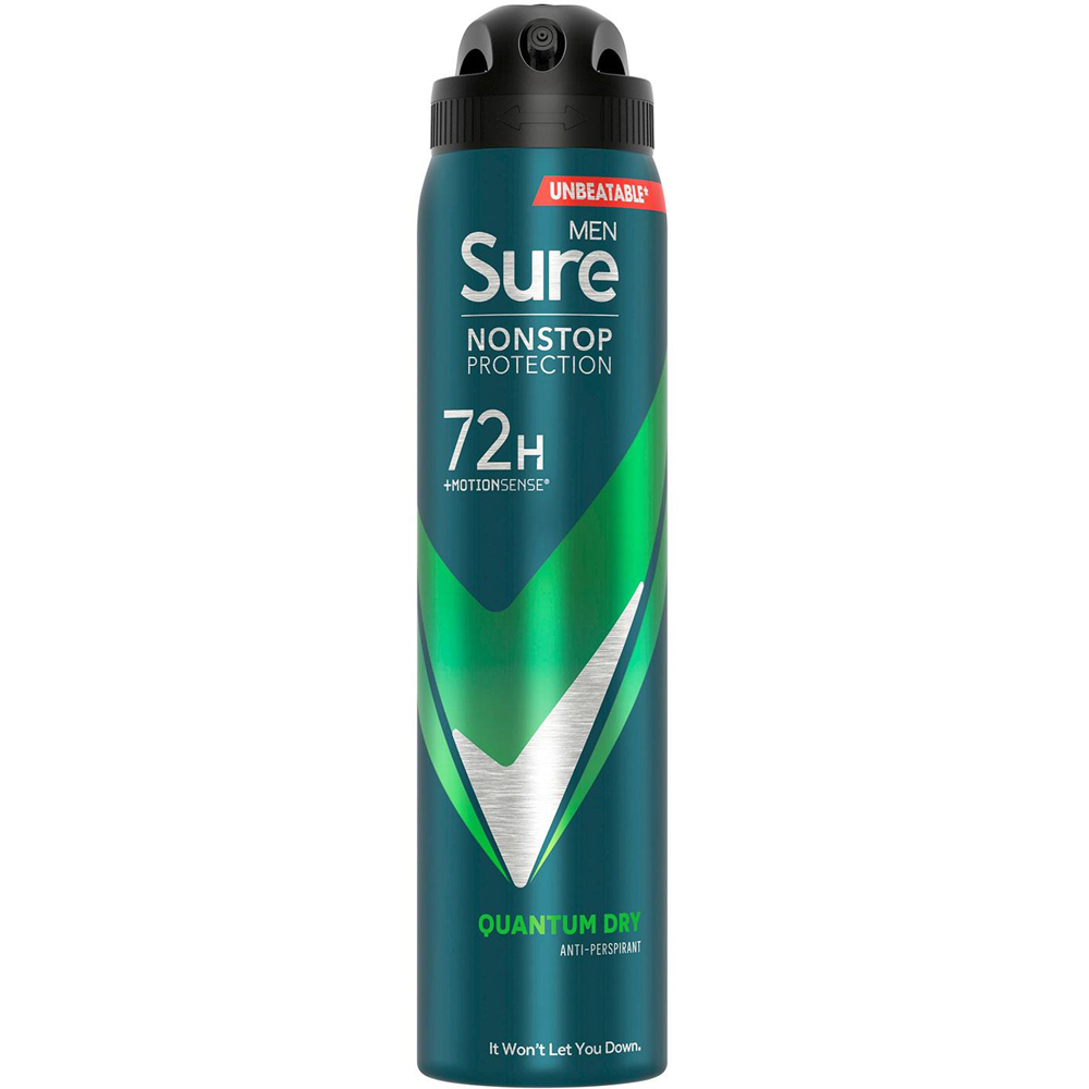 Sure Men 72H Non-Stop Protection Anti Perspirant Quantum Dry Deodorant Spray 250ml 36 Pack Image 2
