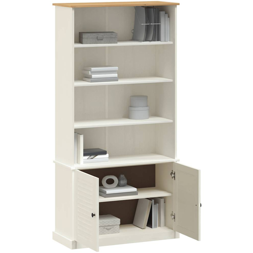 vidaXL 2 Door 4 Shelf White Pine Wood Bookcase Image 3