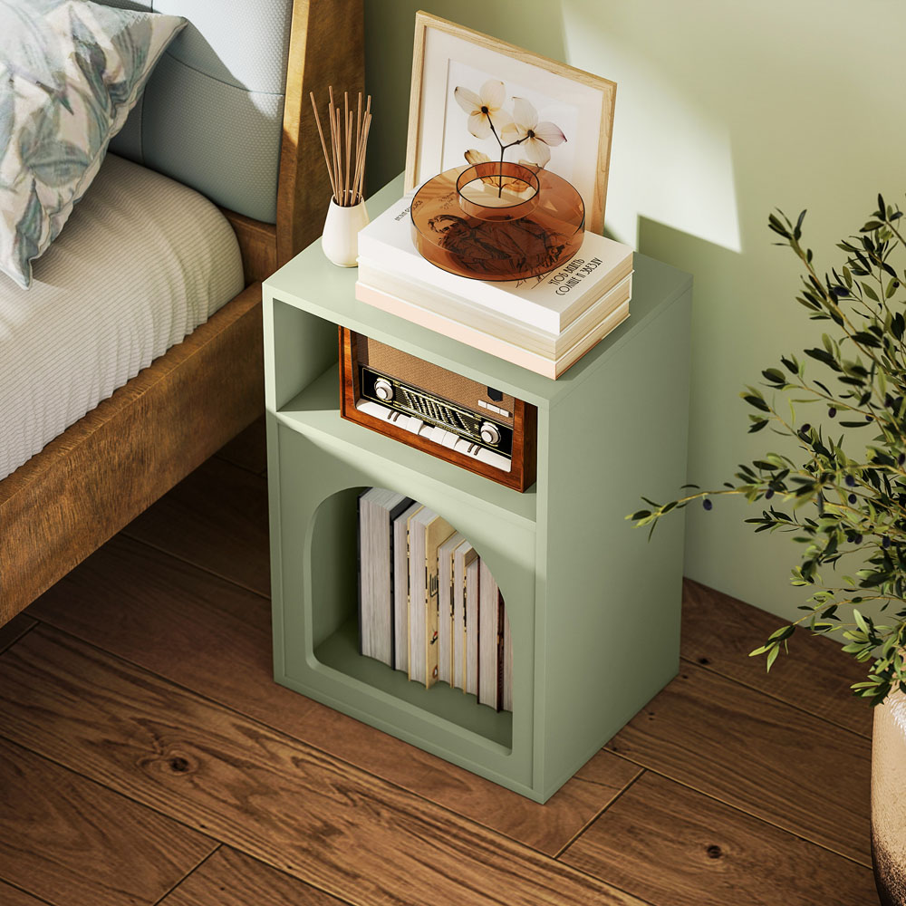 HOMCOM 2 Shelf Light Green Bedside Table Image 6