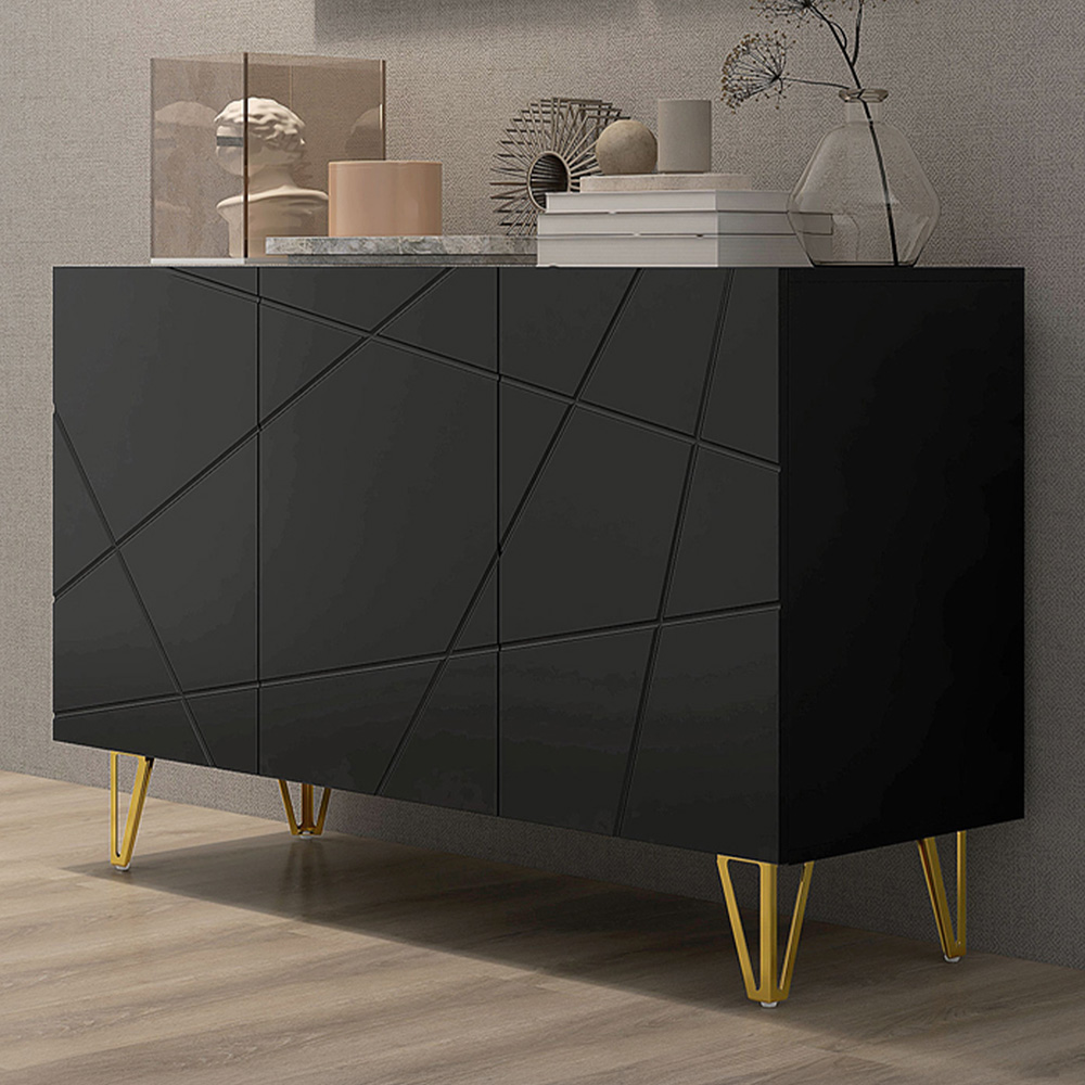 HOMCOM 3 Door Black Storage Cabinet with Adjustable Shelf Image 1