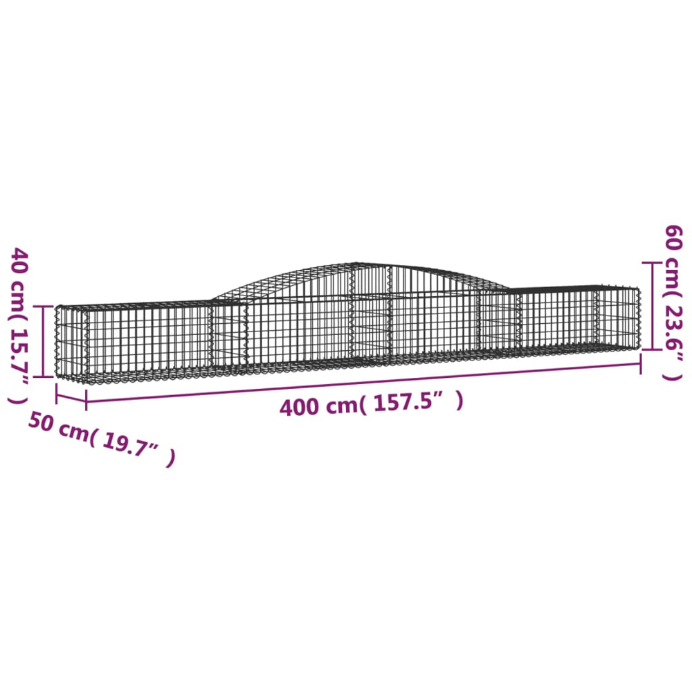 vidaXL Silver Galvanised Iron Arched Gabion Basket 400 x 50 x 40/60cm Image 4