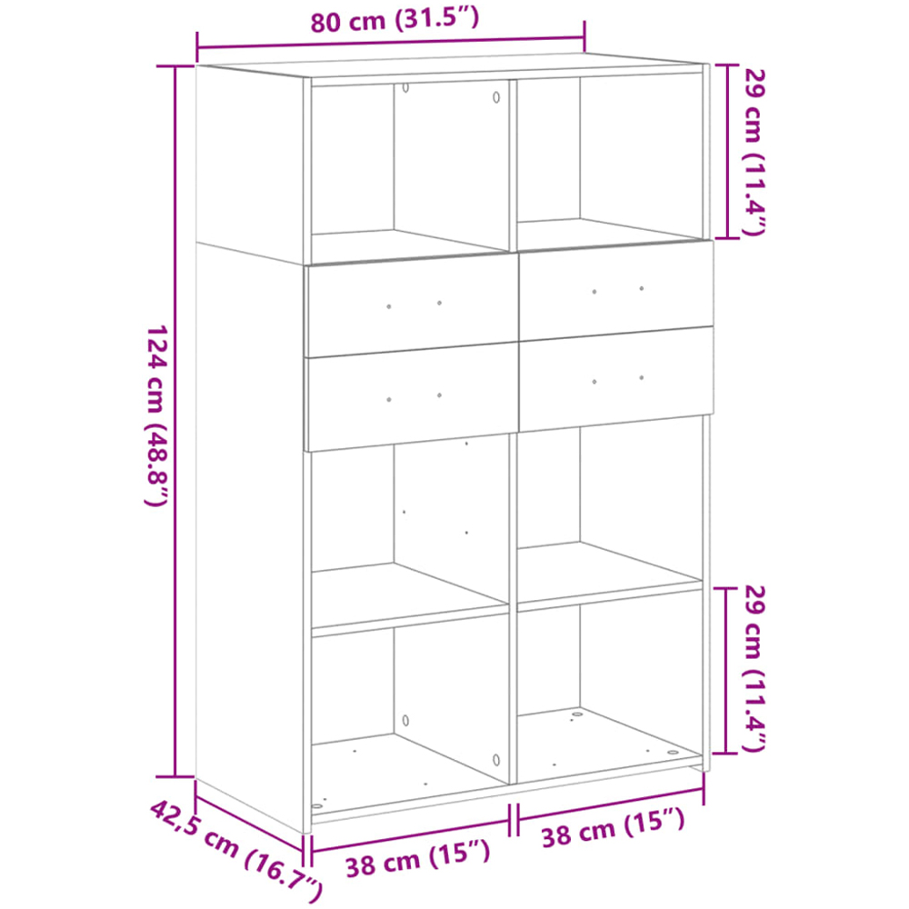 vidaXL 2 Drawer 6 Shelf Grey Sonoma Small Highboard Image 9