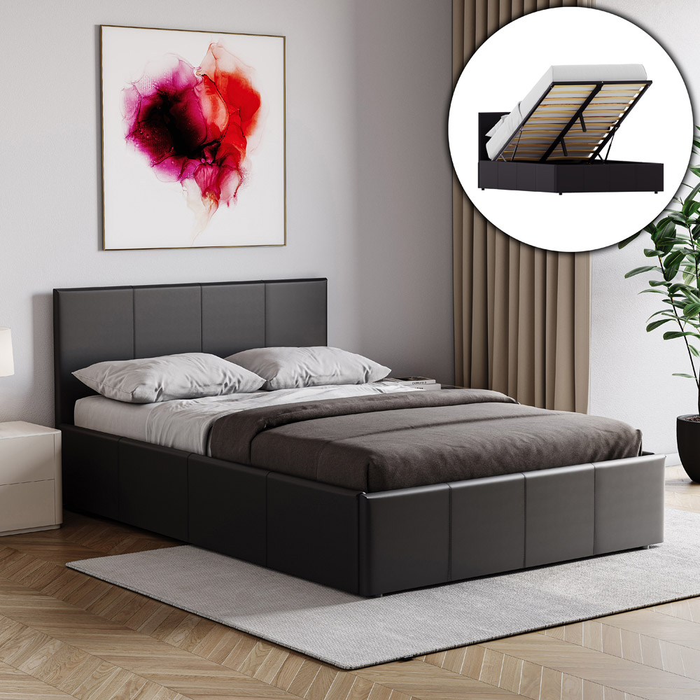VIDA DESIGNS Lisbon Small Double Black Faux Leather Ottoman Bed with Gel Memory Foam Mattress Image 4
