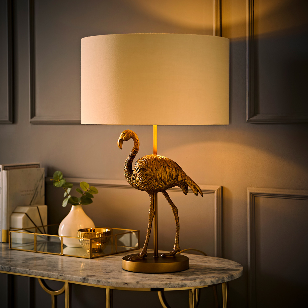 ValueLights Flo Flamingo Beige and Gold Shade Brushed Bronze Table Lamp with Bulb Image 3