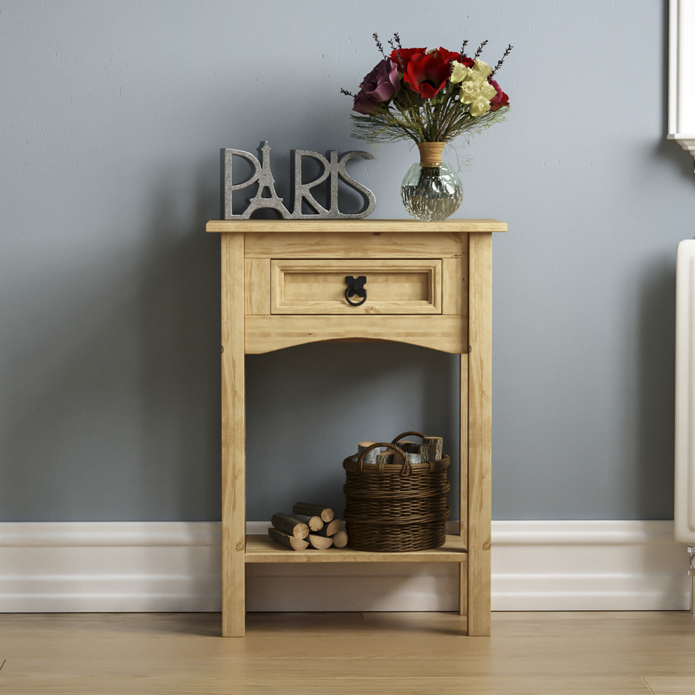 Vida Designs Corona Single Drawer Pine Console Table Image 7