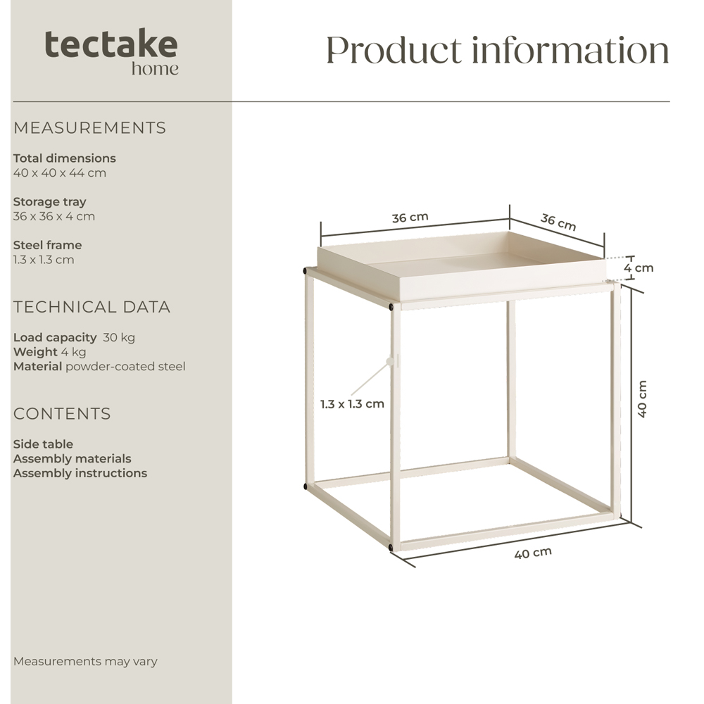 tectake Cambridge Single Shelf Cream Bedside Table Image 8