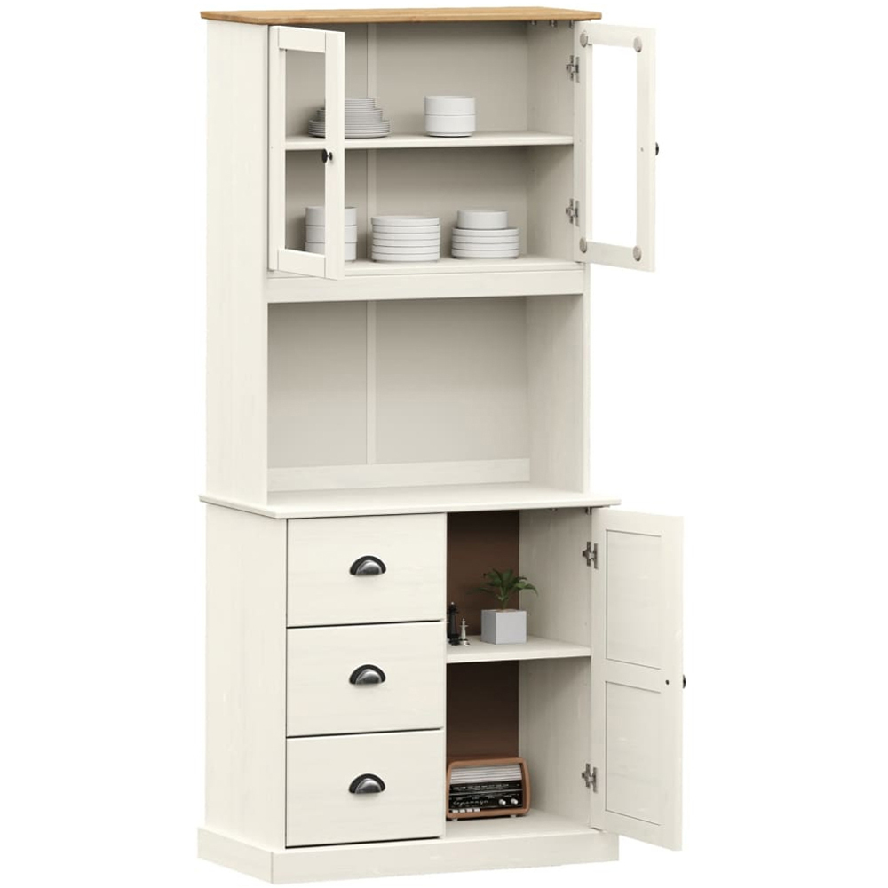 vidaXL Vigo 3 Door 3 Drawer White Solid Pine Wood Highboard Image 3