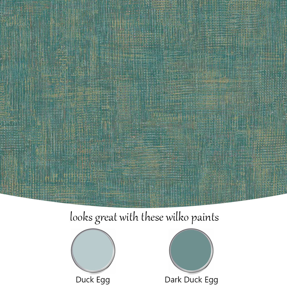 Grandeco Boutique Collection Altink Plain Teal Metallic Embossed Textured Wallpaper Image 5