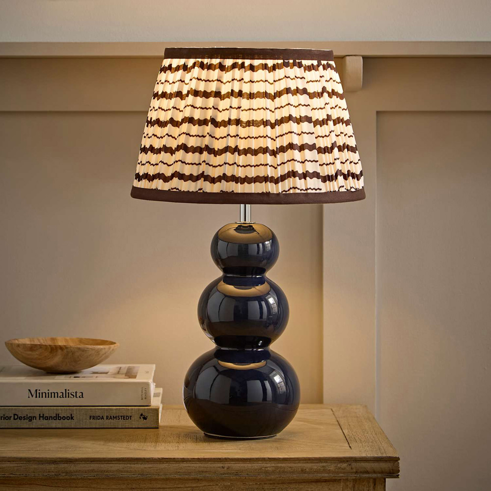 ValueLights Edie Striped Pleat Shade Navy Blue Ceramic Table Lamp with Bulb Image 6