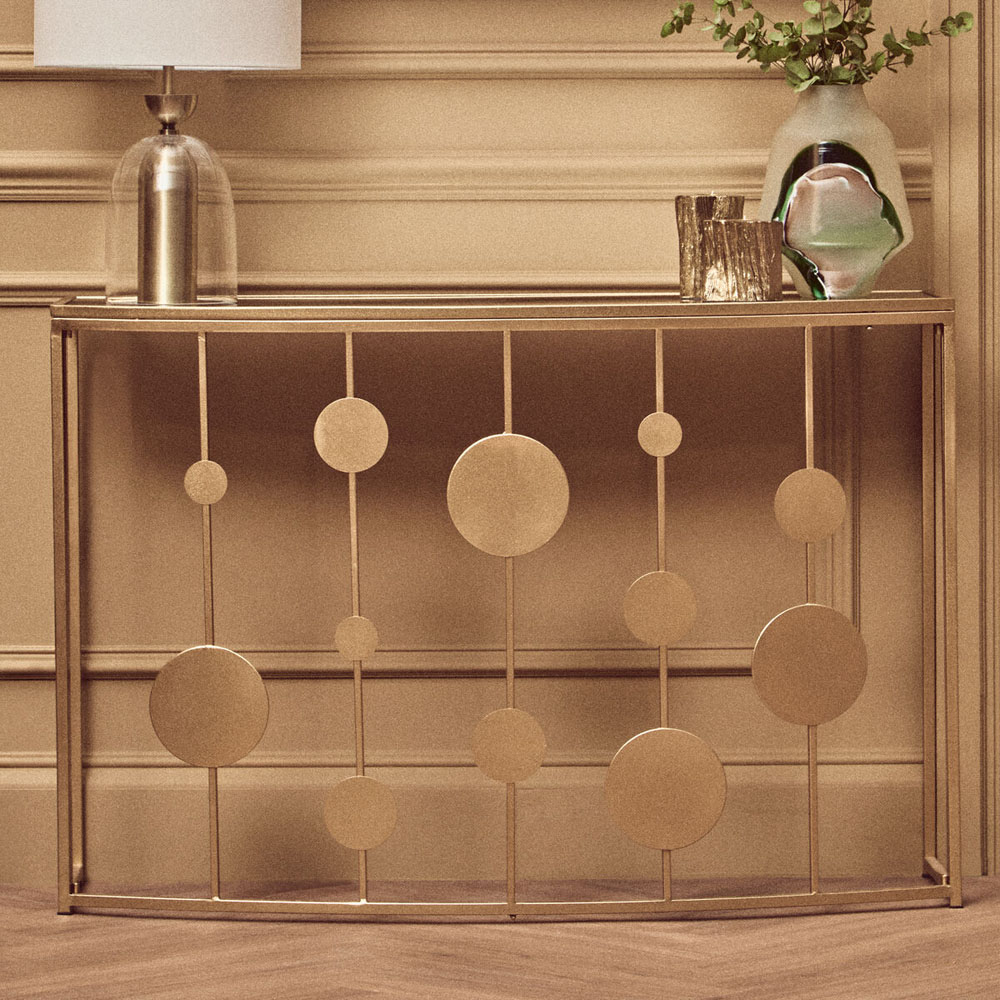 Premier Housewares Farran Gold Finish Mirrored Top Console Table Image 3