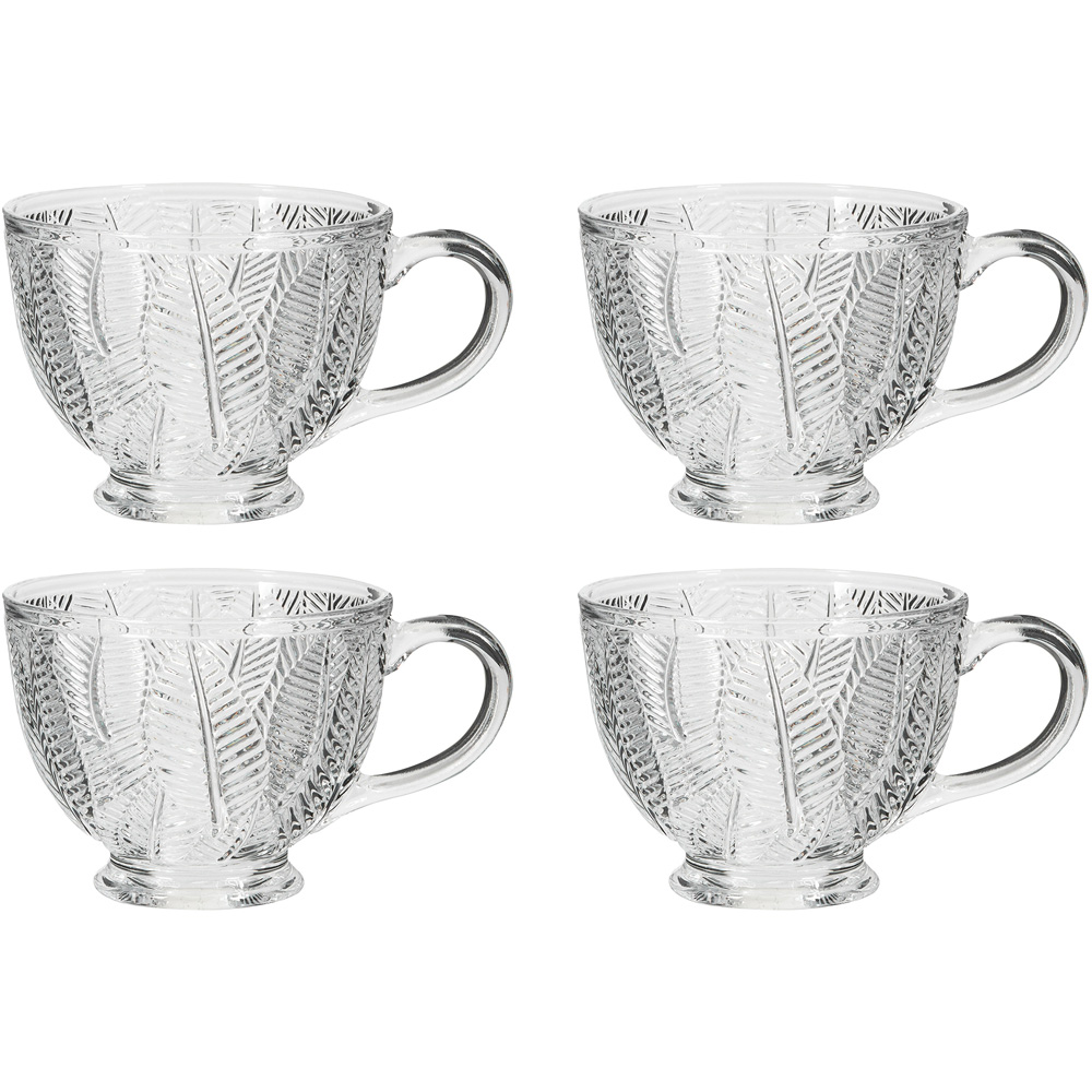 Dibor Feuille Embossed Botanical Design Glass Mug Set 4 Pack Image 1