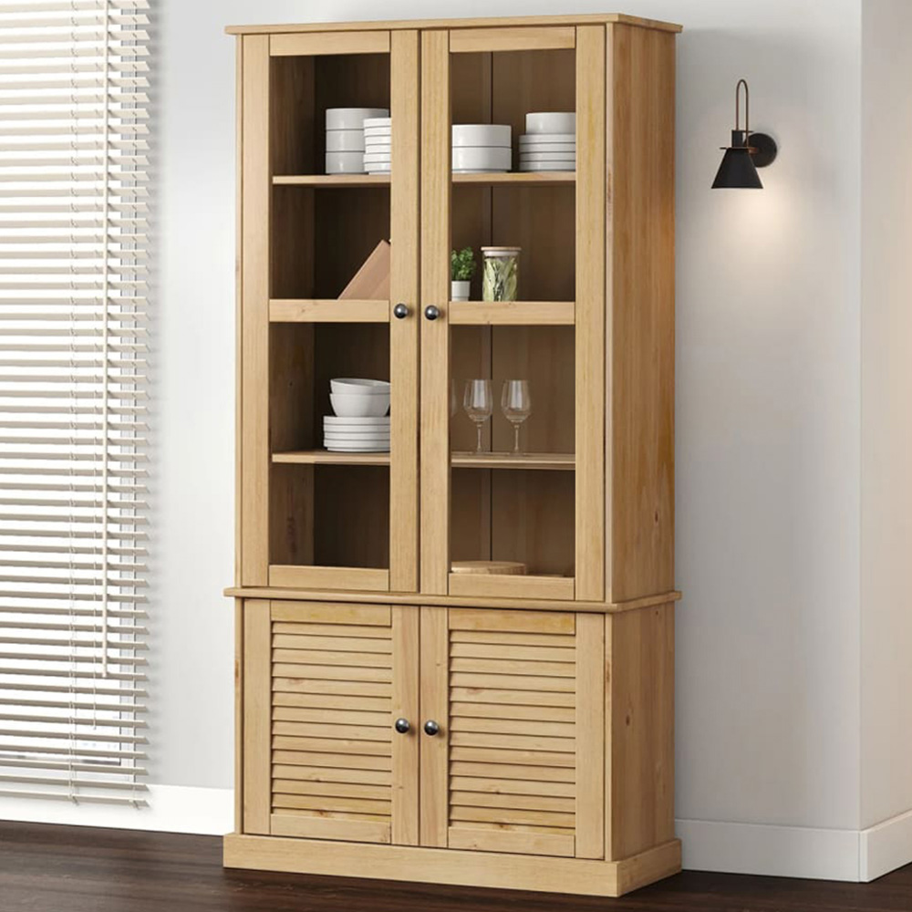 vidaXL 4 Door Brown Glass Display Cabinet Image 1