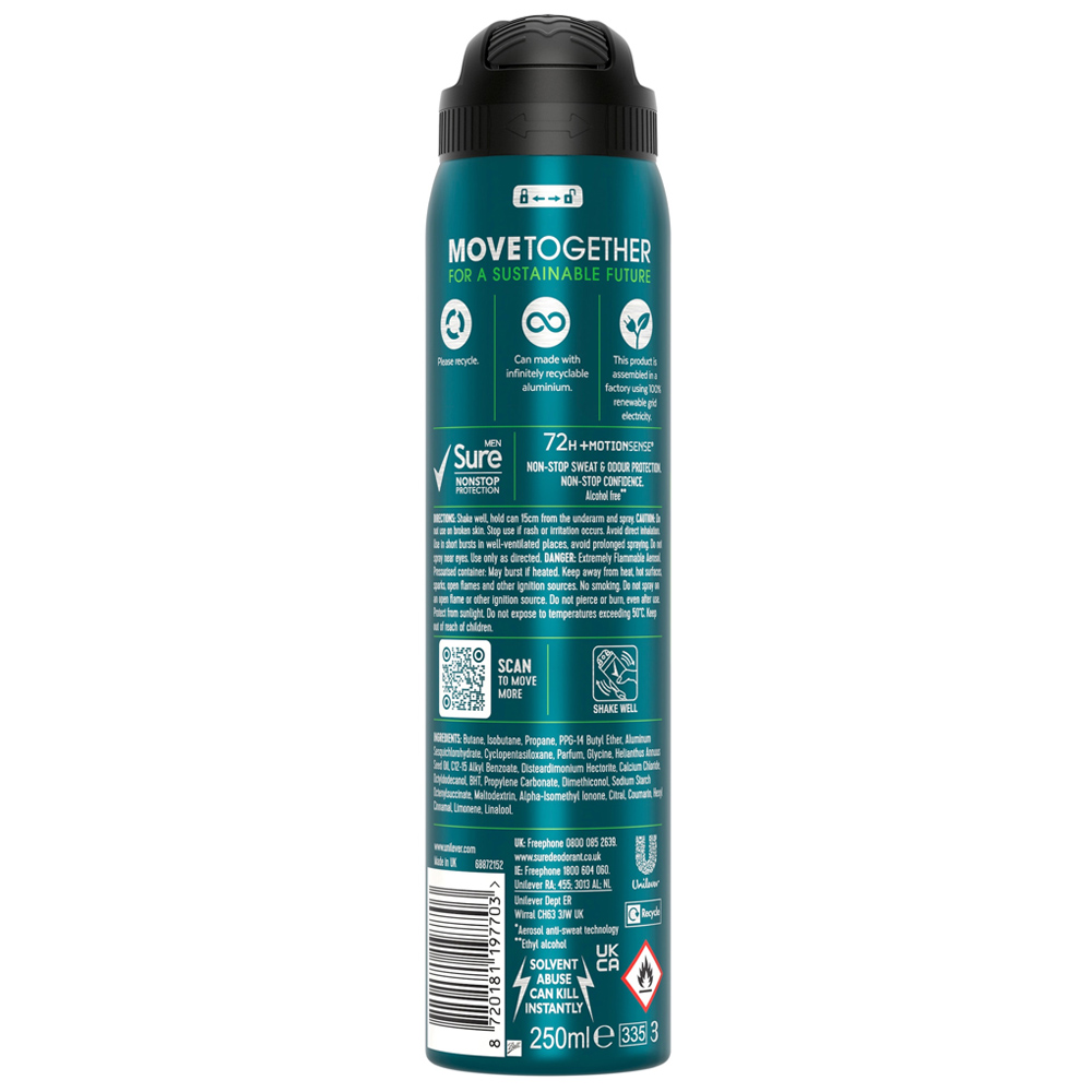 Sure Men Nonstop Protection Quantum Dry Antiperspirant Deodorant Aerosol 250ml Image 2