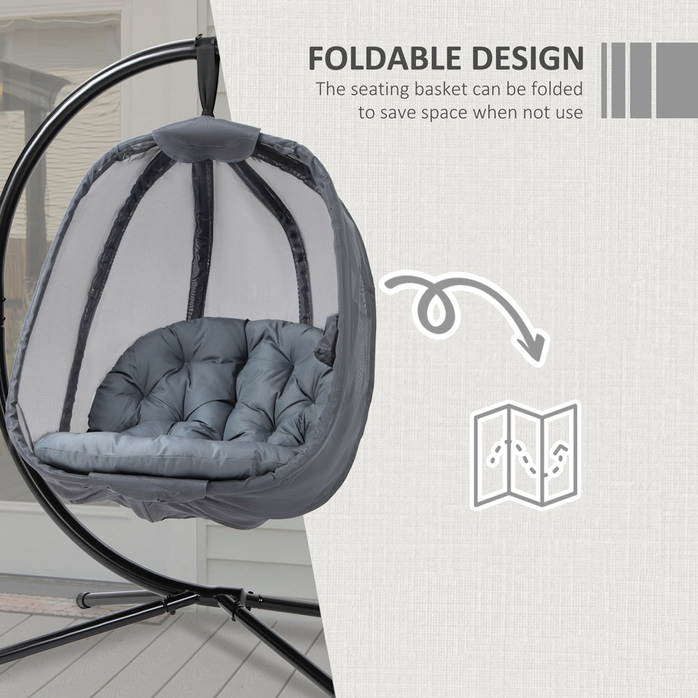 Outsunny Grey Hanging Egg Chair with Cushions Image 6