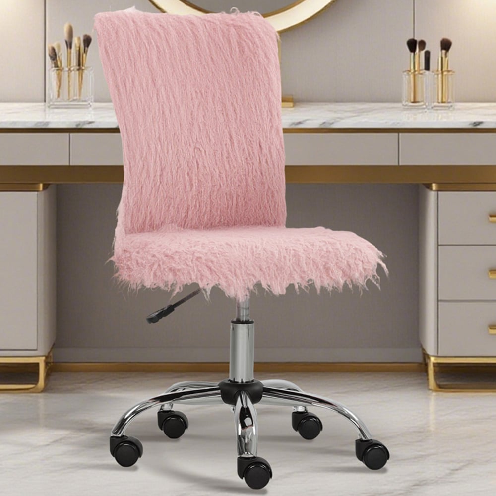 HOMCOM Pink Swivel Armless Makeup Vanity Chair Image 1