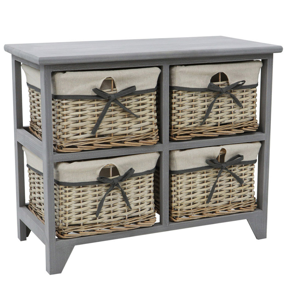 JVL Sherborne Matt Grey 4 Drawer Wide Willow Storage Unit Image 1